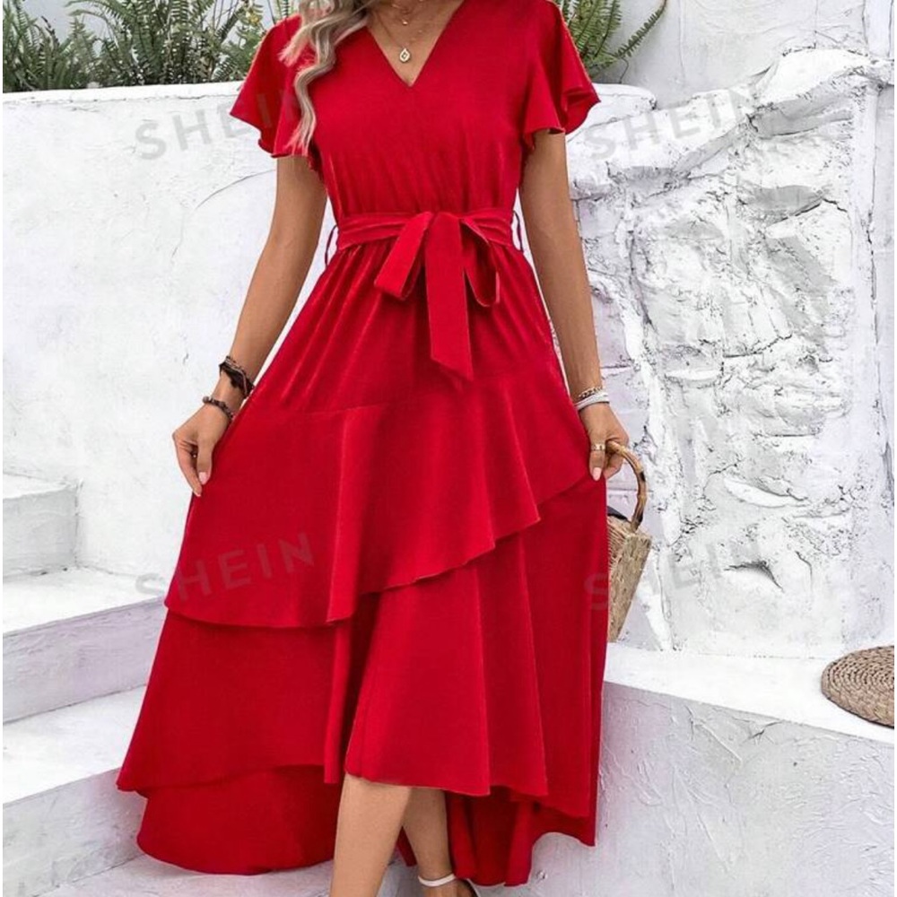 Satiny- wrap midi dress perfect for any occasion!